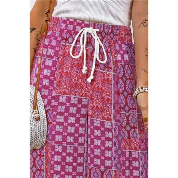 Full Size Drawstring Printed Wide Leg Pants - Picture 15 of 15
